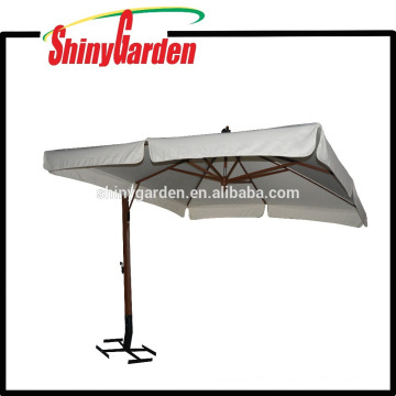 4 * 4M Holz Cantilever 240G Polyester Sonnenschirm mit in der Mitte und 18-20cm Klappe öffnen und verschiedene Basis